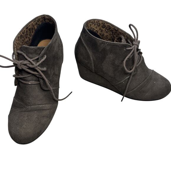 Marco Republic Womens Brown Slip On Lace Up Wedge Heel Boots Cap Toe 9 - Picture 1 of 6